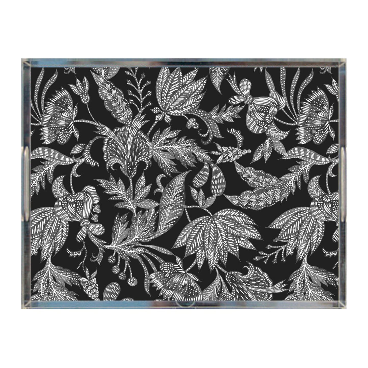 Floral Batik Acrylic Tray, Black & Grey, 8.5" X 11"