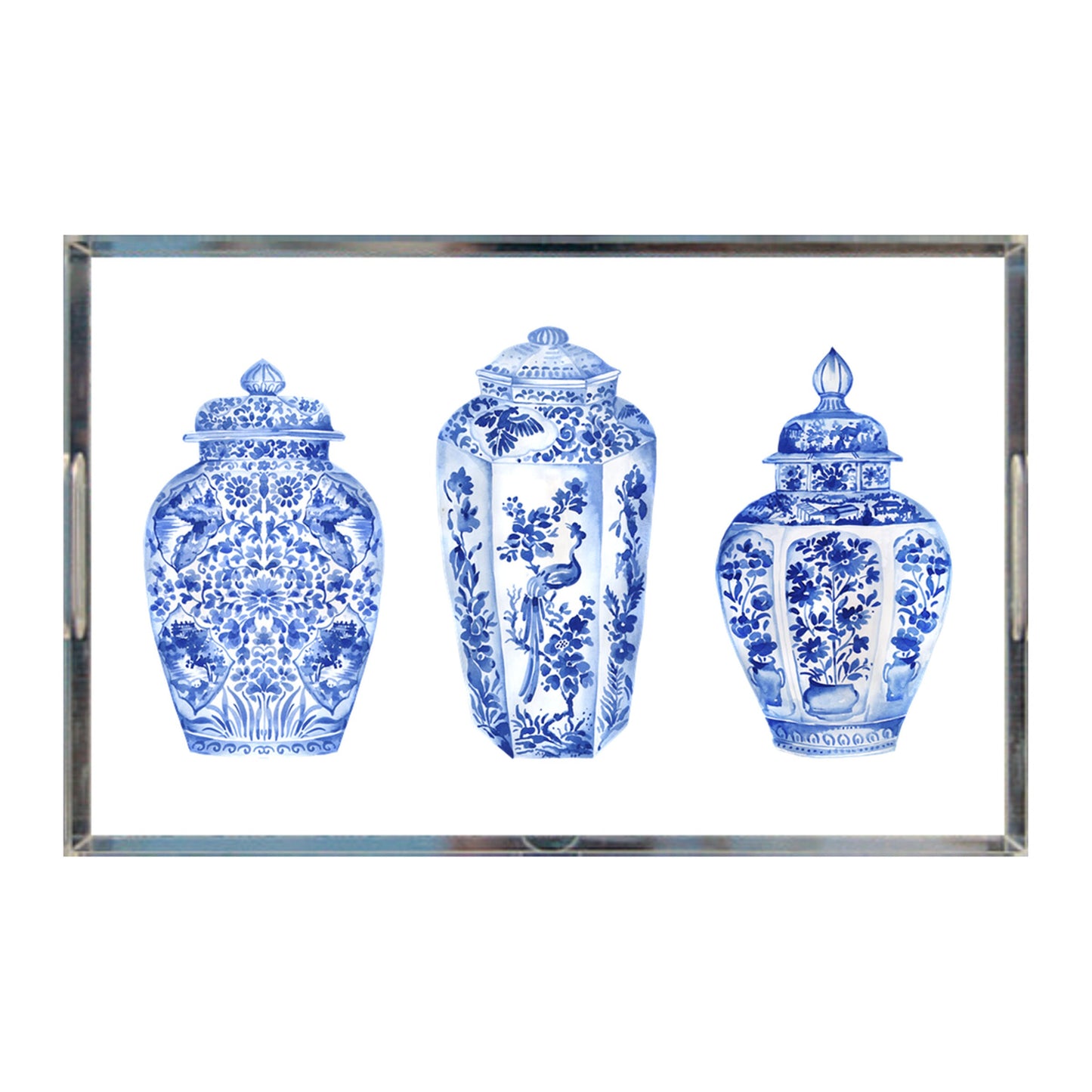 Chinoiserie Tray, Ginger Jars Acrylic Tray, 11 X 17,  Blue & White