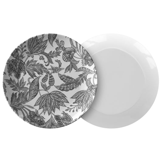 Floral Batik Block Print Dinner Plate Set, Black & White