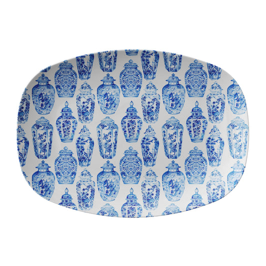 Ginger Jar Serving Platter, Blue & White, Chinoiserie, Luxury Thermosaf Plastic