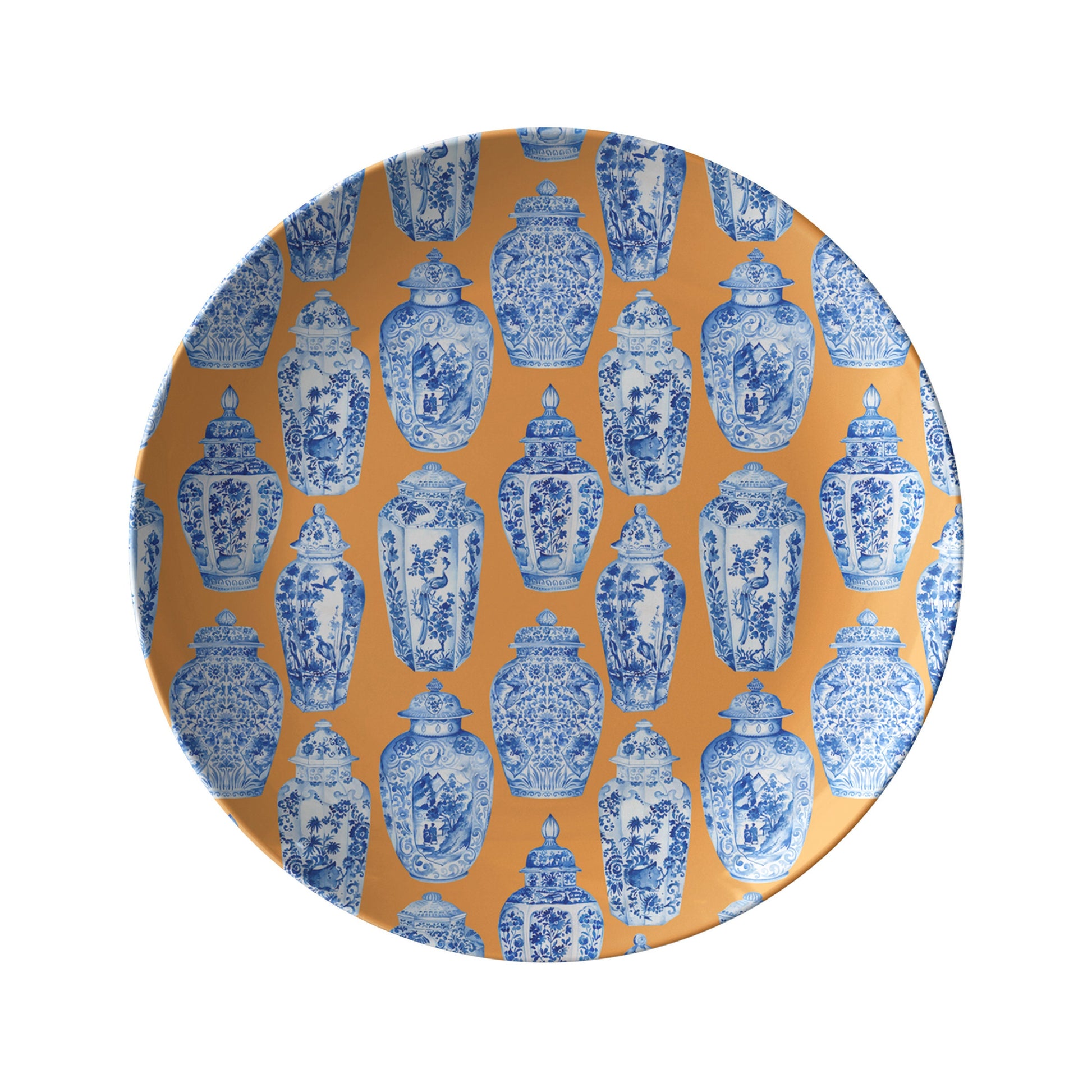 Ginger Jars Print Plates Blue, White & Orange
