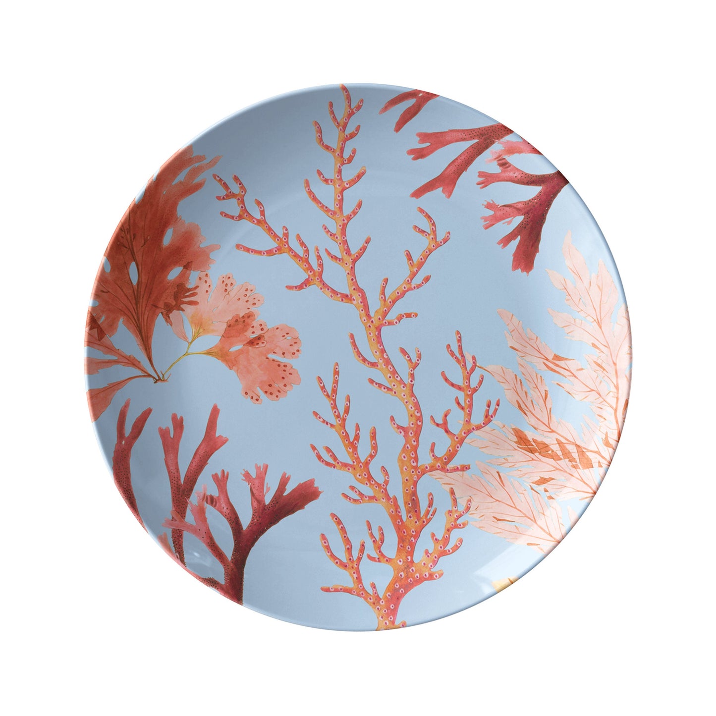 Coral Reef Nautical Plate Set features sea life plants and coral, Blue & Coral