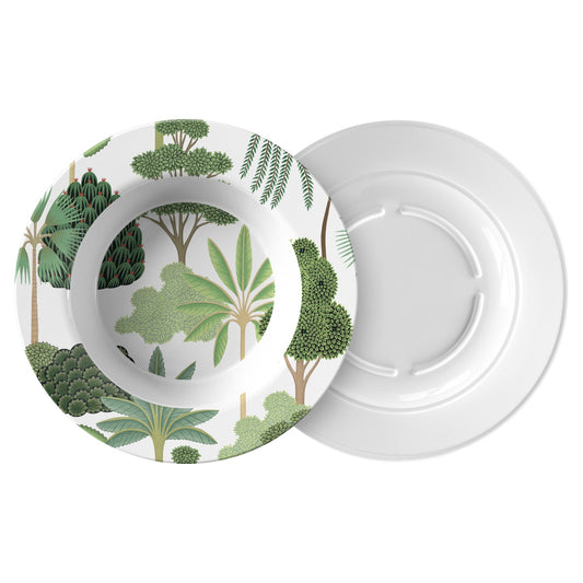Tropical Trees Bowl, White and Green, Mughal Gardens, Luxury Thermosaf Plastic, Choose Single or Set
