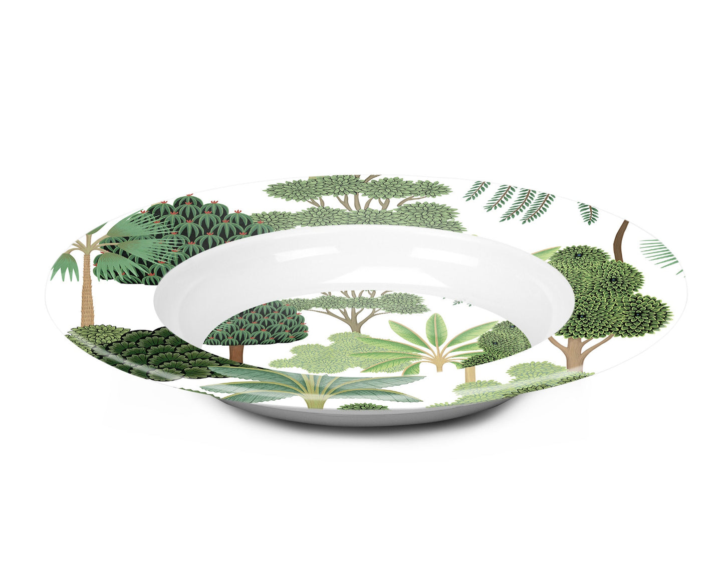 Tropical Trees Bowl, Set of 4, White and Green, Mughal Gardens, Luxury Thermosaf Plastic