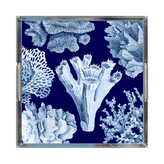 Blue Ocean Coral Acrylic Tray, 12 X 12, Navy