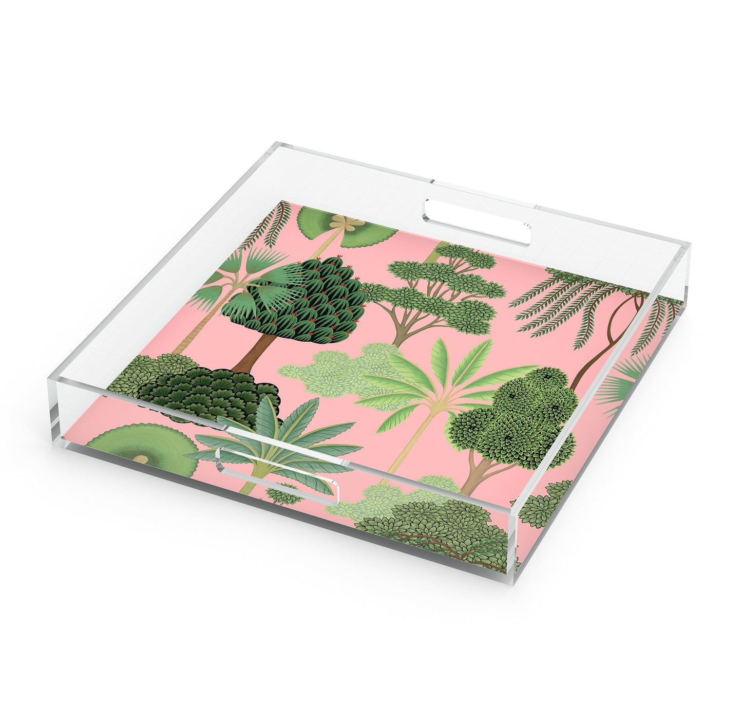 Mughal Garden Acrylic Tray, Coral Pink, 12" X 12"