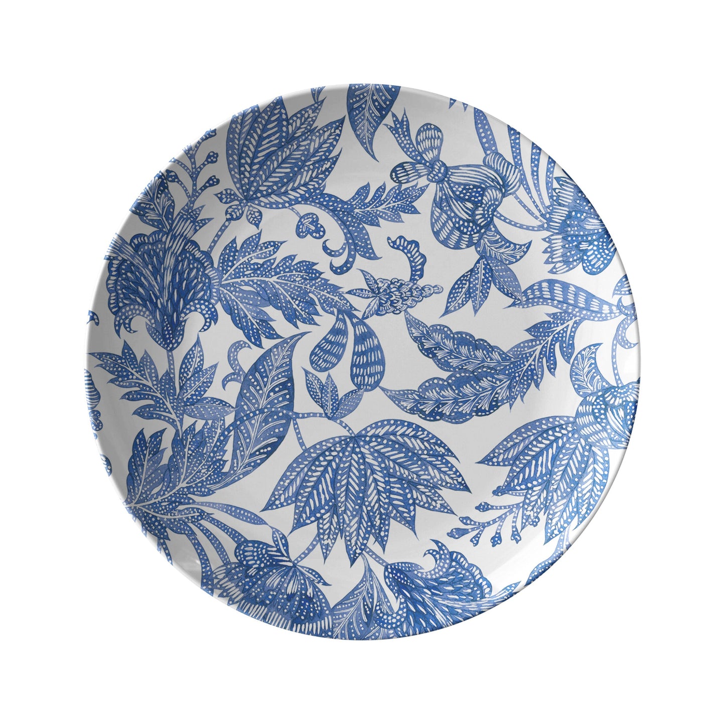 Floral Batik Plates, Set of 4, White & Blue, Luxury Thermosaf Plastic