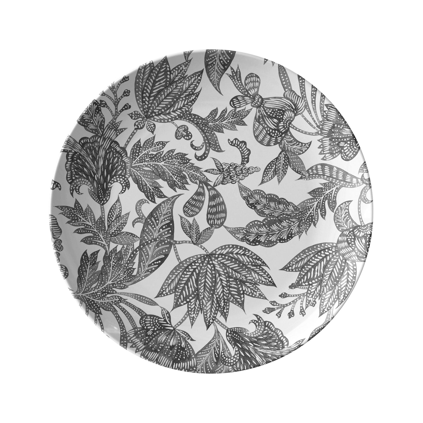 Floral Batik Plates, Set of 4, White & Black, Luxury Thermosaf Plastic