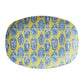 Lemon yellow serving platter with blue and white ginger jars chinoiserie print 