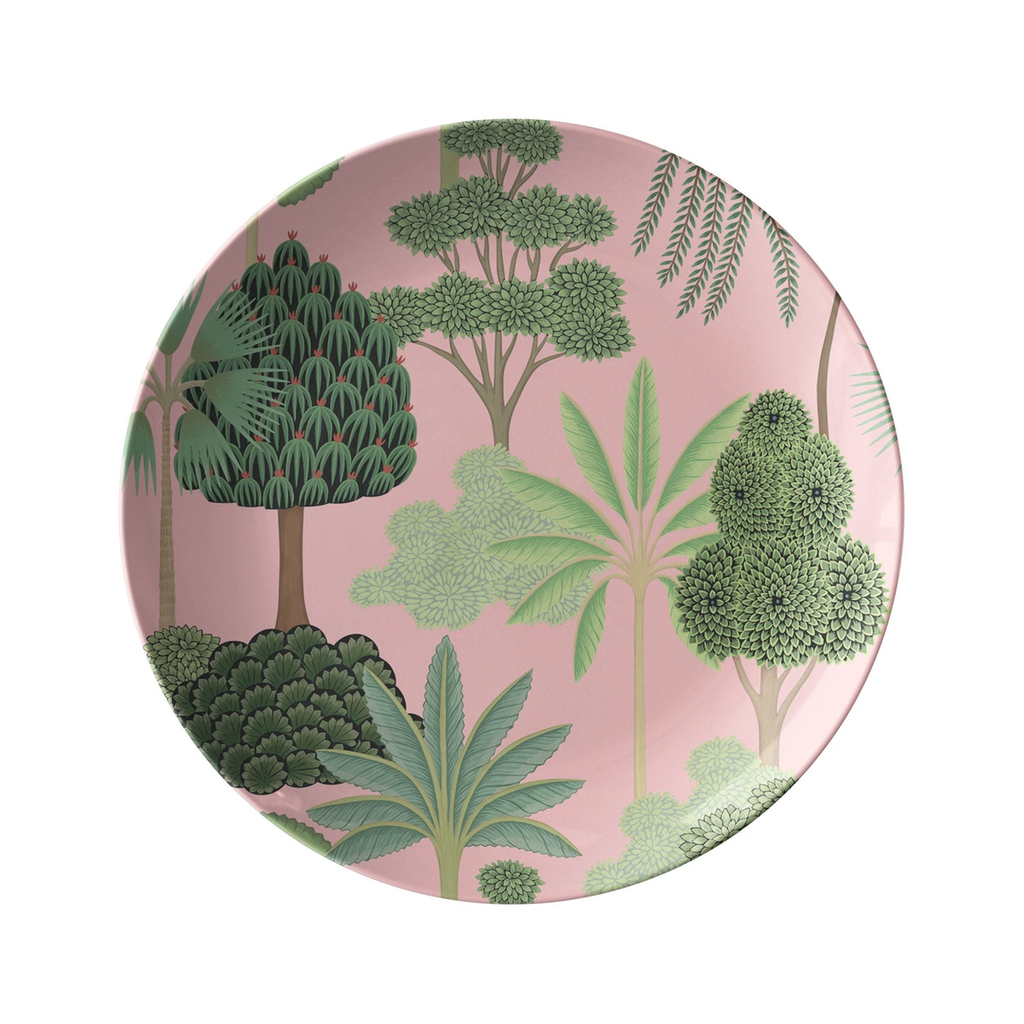 Tropical Trees Plates, Set of 4, Pink & Green, Mughal Gardens, Luxury Thermosaf Plastic