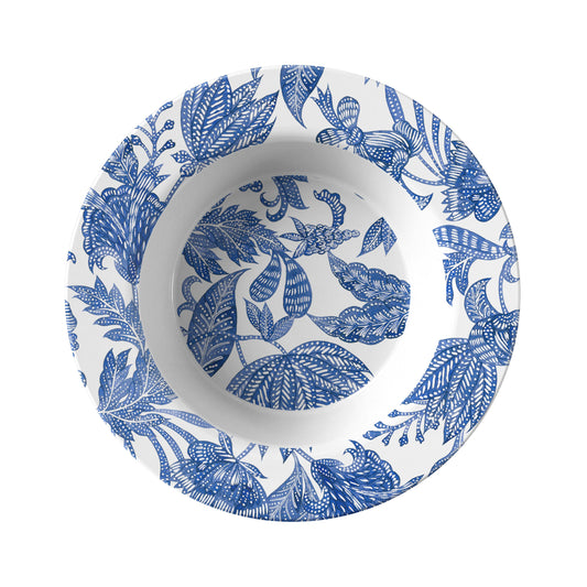 Floral Batik Bowls, Set of 4, Blue & White, Luxury Thermosaf Plastic