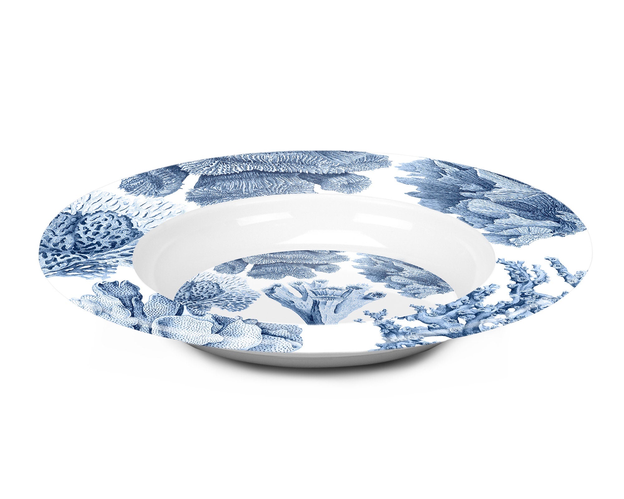 Coral Reef Bowls, Set of 4, Sea Life, Rim Soup Bowls, Blue & White, Salad Bowl, Soup 2024 Plate, Pasta Bowl, Thermosaf Plastic Dinnerware, 8.5