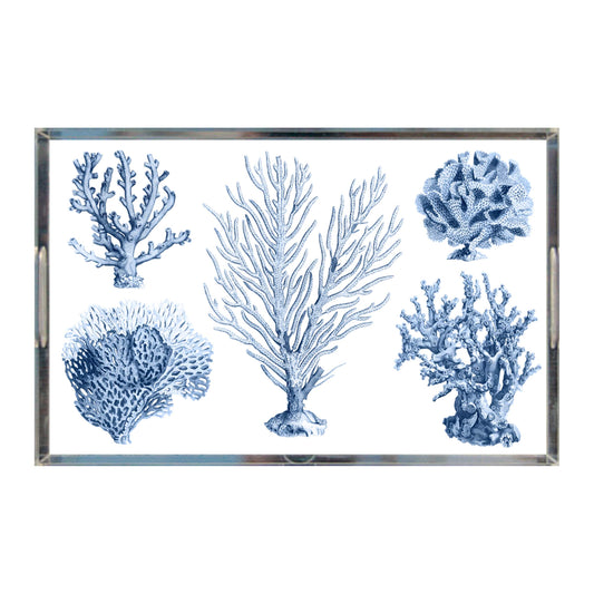 Blue Ocean Coral Acrylic Tray, 11 X 17, White