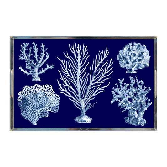 Blue Ocean Coral Acrylic Tray, 11 X 17, Navy