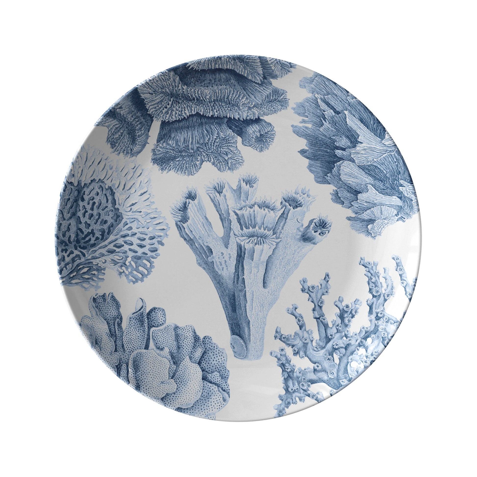 Blue and White Ocean Coral Print Plate Set