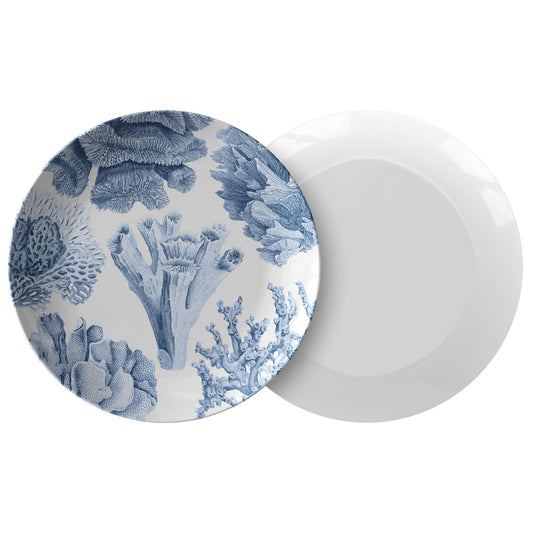 Ocean Coral Plates, Set of 4, Blue and White, Luxury Thermosaf Plastic