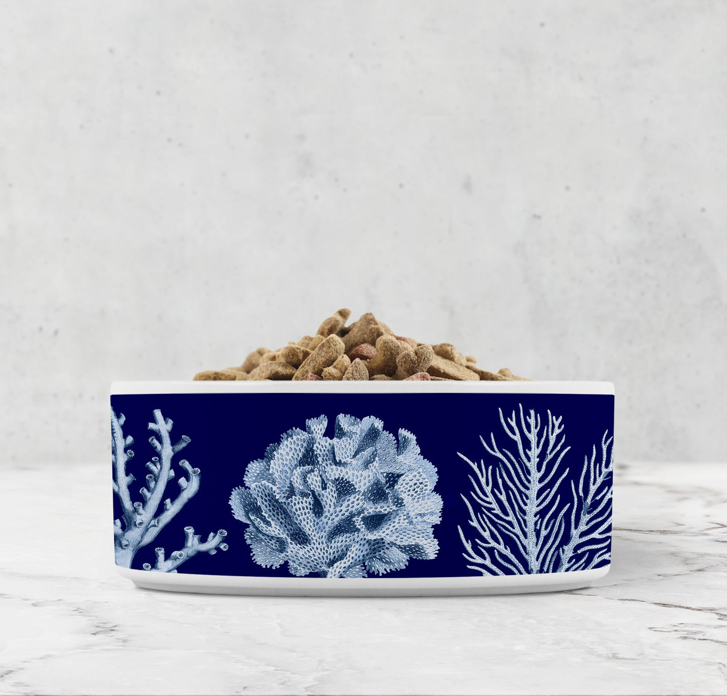 Blue Ocean Coral Pet Bowl, Ceramic, Navy
