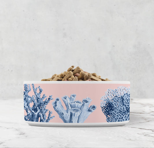 Blue Ocean Coral Pet Bowl, Ceramic, Pink