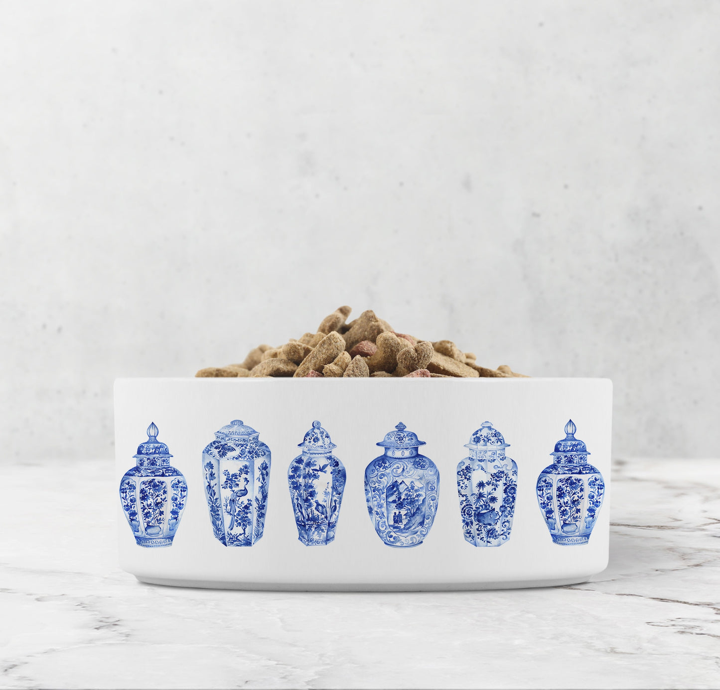 Chinoiserie Ginger Jar Pet Bowl, Ceramic, Blue and White