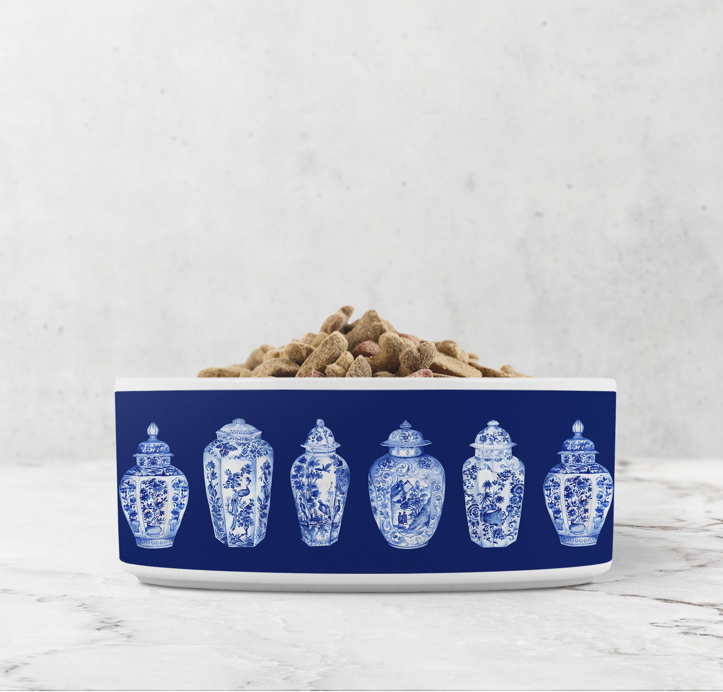 Chinoiserie Ginger Jar Pet Bowl, Ceramic, Navy Blue