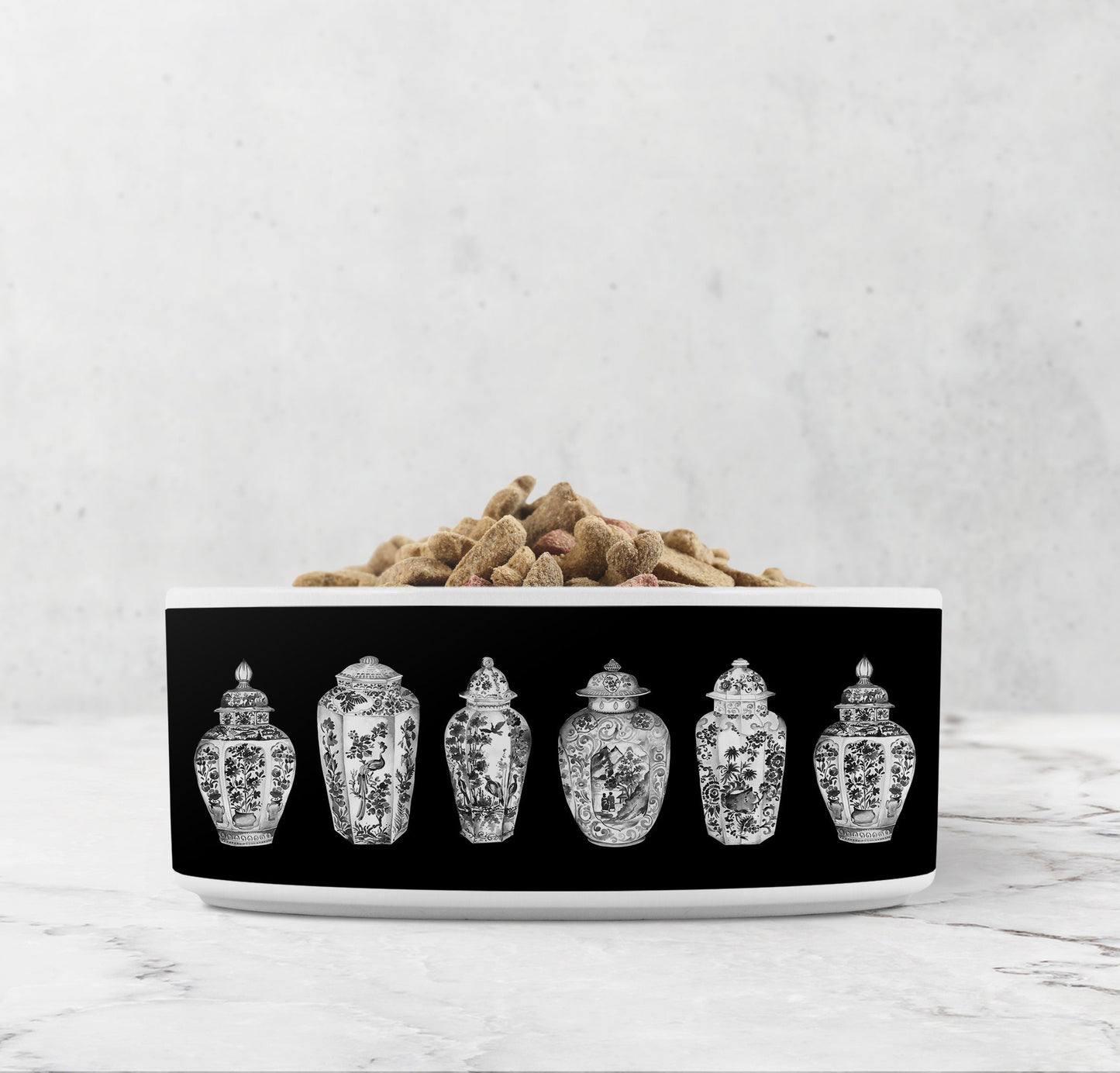 Chinoiserie Ginger Jar Pet Bowl, Ceramic, Black & White