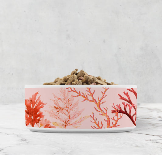 Coral Reef Pet Bowl, Ceramic, Pale Pink