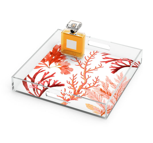 Coral Reef Acrylic Tray, White, 12" x 12"