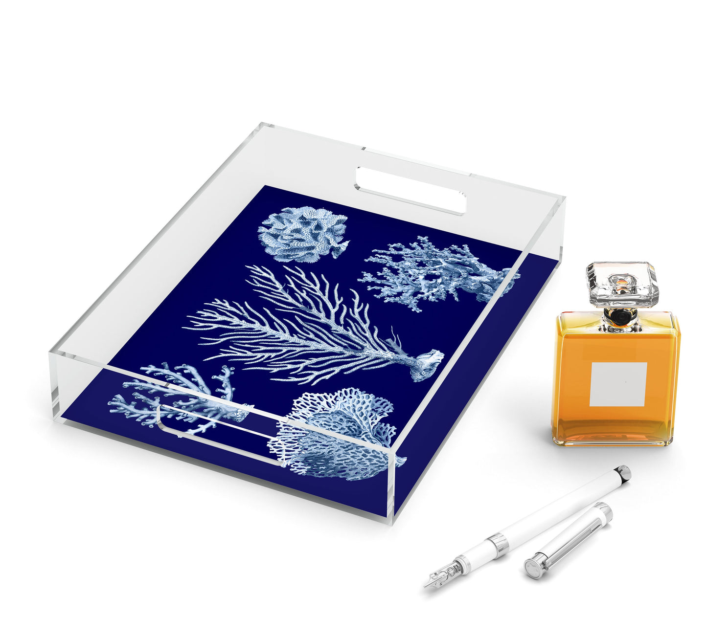 Blue Ocean Coral Acrylic Tray, 8.5 X 11, Navy
