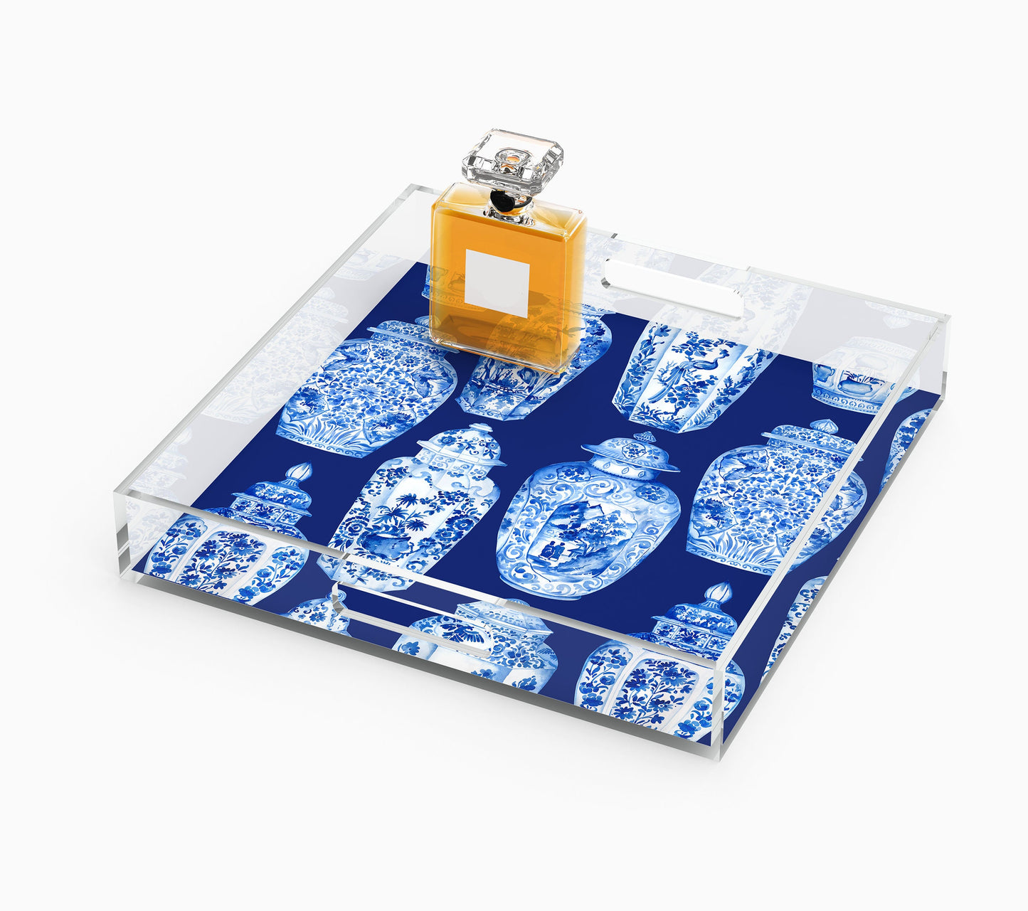 Ginger Jars Acrylic Tray, 12 x 12, Navy Blue, Chinoiserie Tray