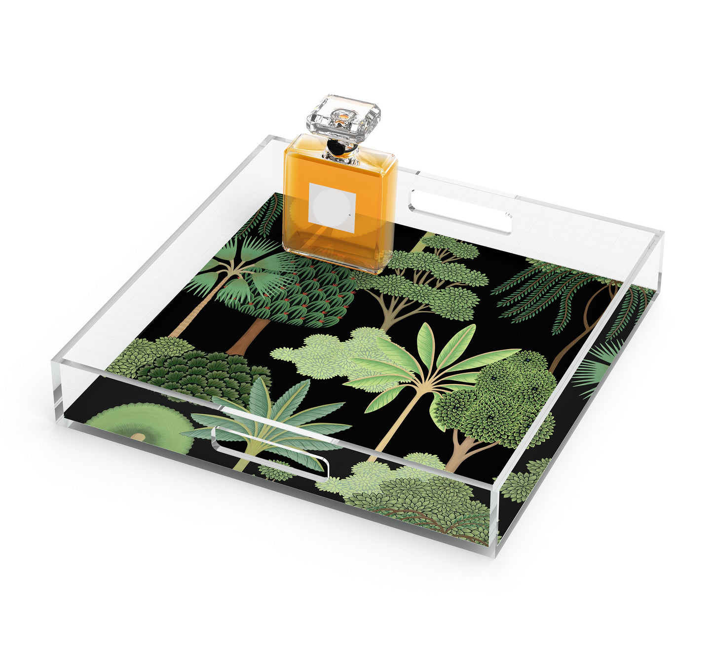 Mughal Garden Acrylic Tray, Black, 12" x 12"