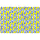 Pet food mat with modern print of blue and white ginger jars on yellow placemat.