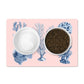 Dog & Cat Bowl Mat in blush pink featuring  blue sea coral print.