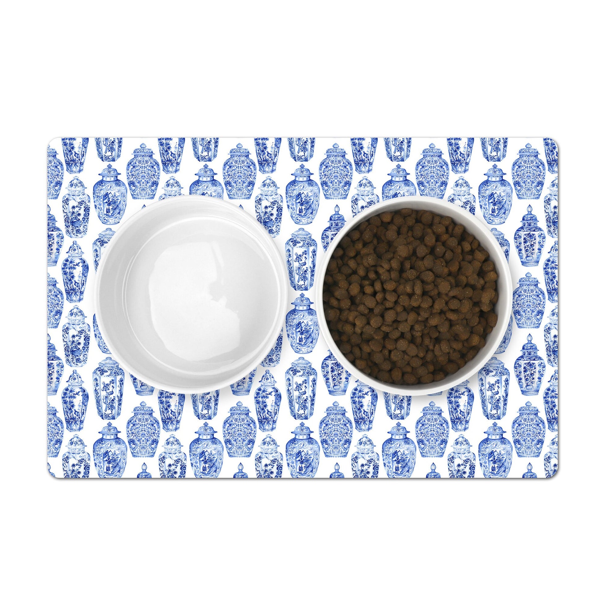 Ginger Jars Chinoiserie Print Pet Food Mat for dog and cat bowls.