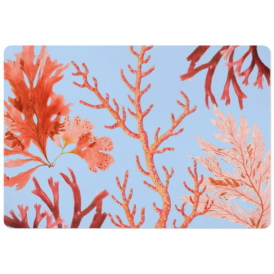 Red & Pink Coral Pet Placemat, Blue, 12" x 18"