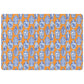 Pet feeding mat with blue and white ginger jars chinoiserie print on orange.
