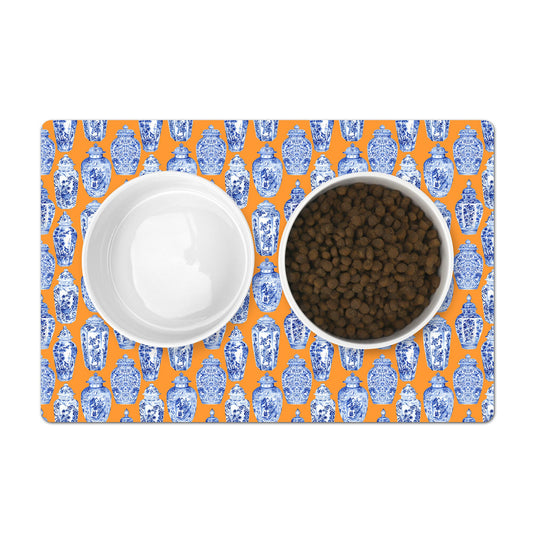 Pet food mat with Chinoiserie Blue & White Ginger Jar print.