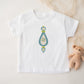 Christmas T-Shirt for Toddler, White with Teal Mid-century Modern Ornament Print