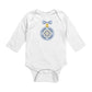 Baby One Piece Christmas Shirt, Blue Folk Art Ornament Print