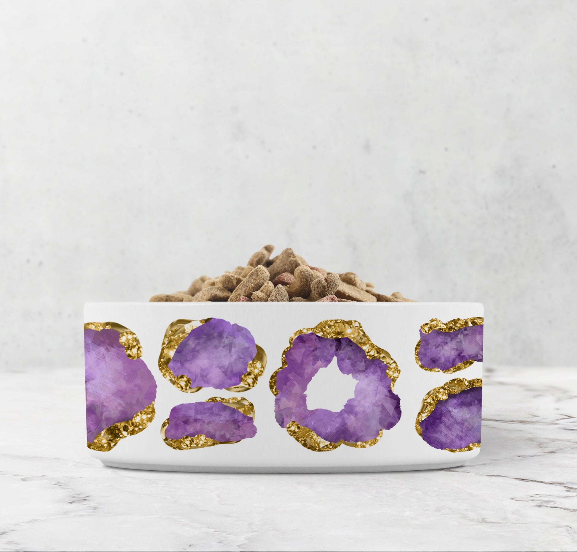 Amethyst purple and gold jewel print dog bowl.