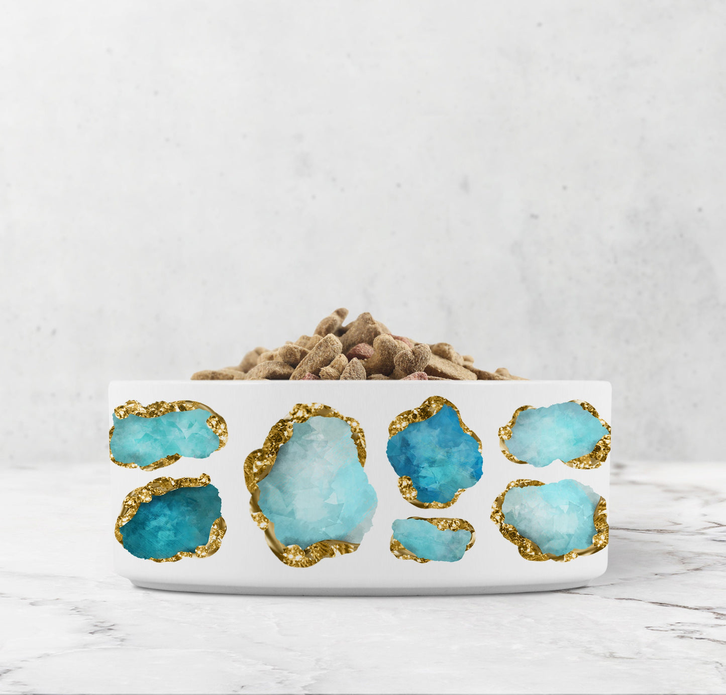 Jewel Encrusted Ceramic Pet Bowl, Aquamarine and Gold