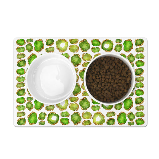 Pet Food Mat with Green Peridot & Gold Gemstone Print