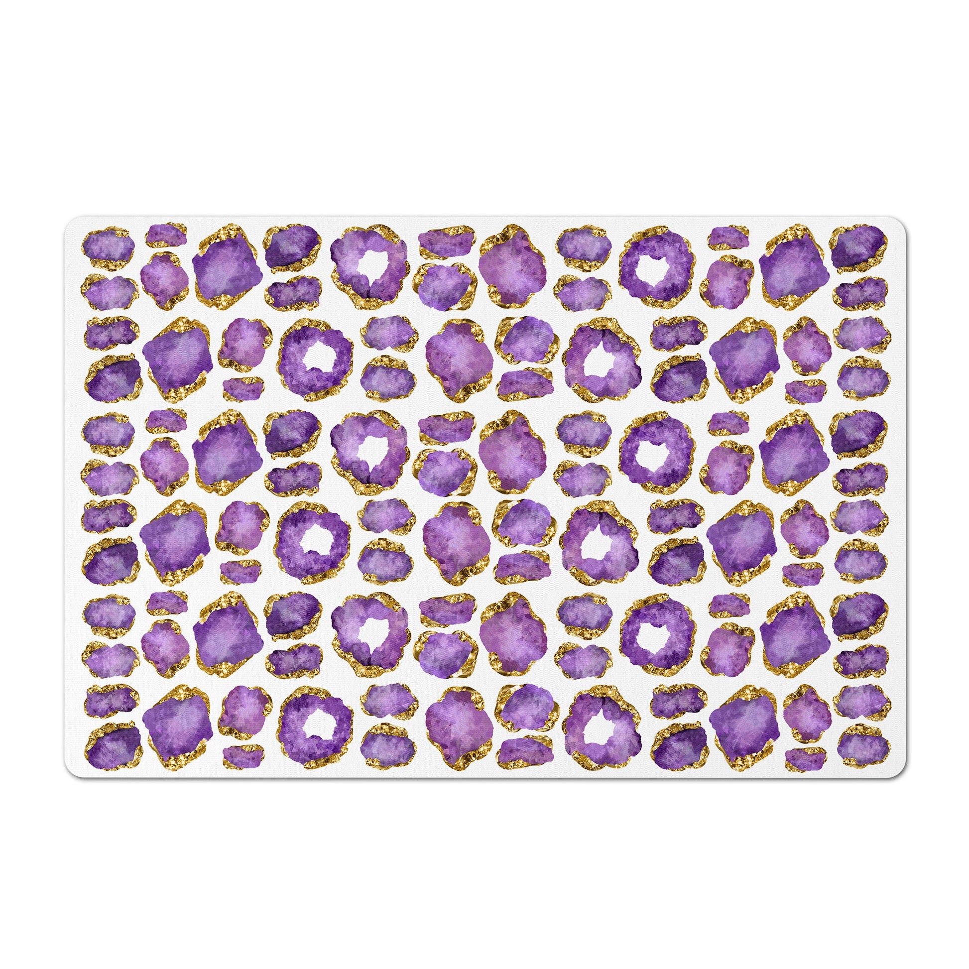 Pet food mat with amethyst jewel print for pet bowls.