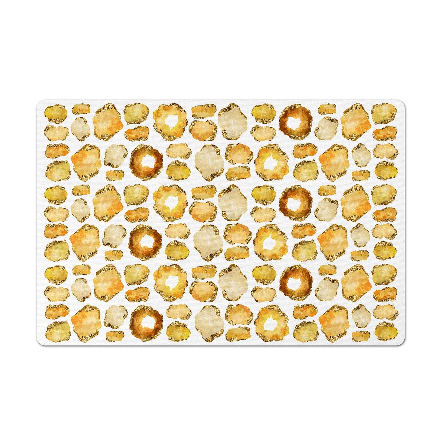 White mat for pet food with yellow citrine jewel print.