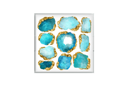 Aquamarine Jewel Encrusted Tray, 12" X 12", Acrylic