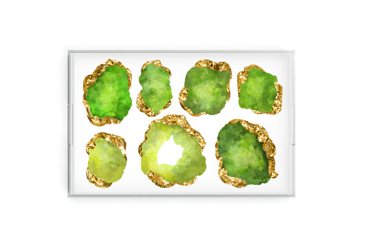 Green Peridot Jewel Encrusted Tray, 11" X 17", Acrylic