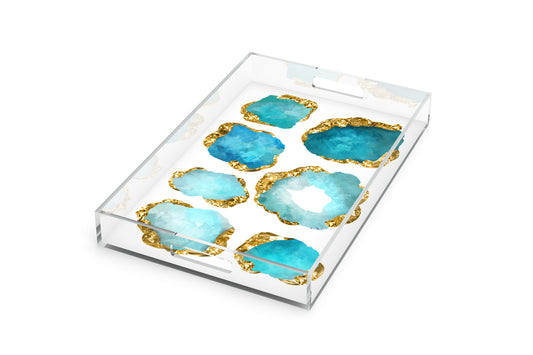 Aquamarine Jewel Encrusted Tray, 11" X 17", Acrylic