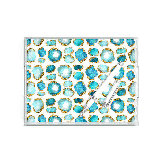 Aquamarine Jewel Encrusted Tray, 8.5" X 11", Acrylic