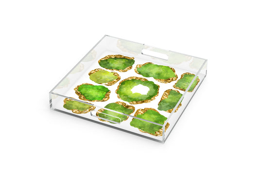 Green Peridot Jewel Encrusted Tray, 12" x 12", Acrylic