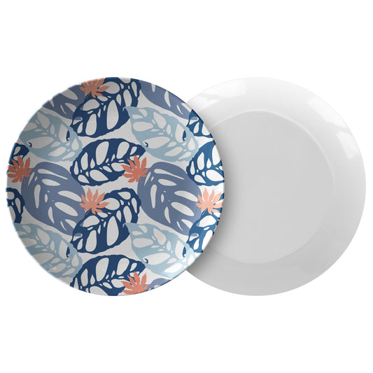 Monstera Leaf Plates, Set of 4, Blue, Luxury Plastic Dinnerware