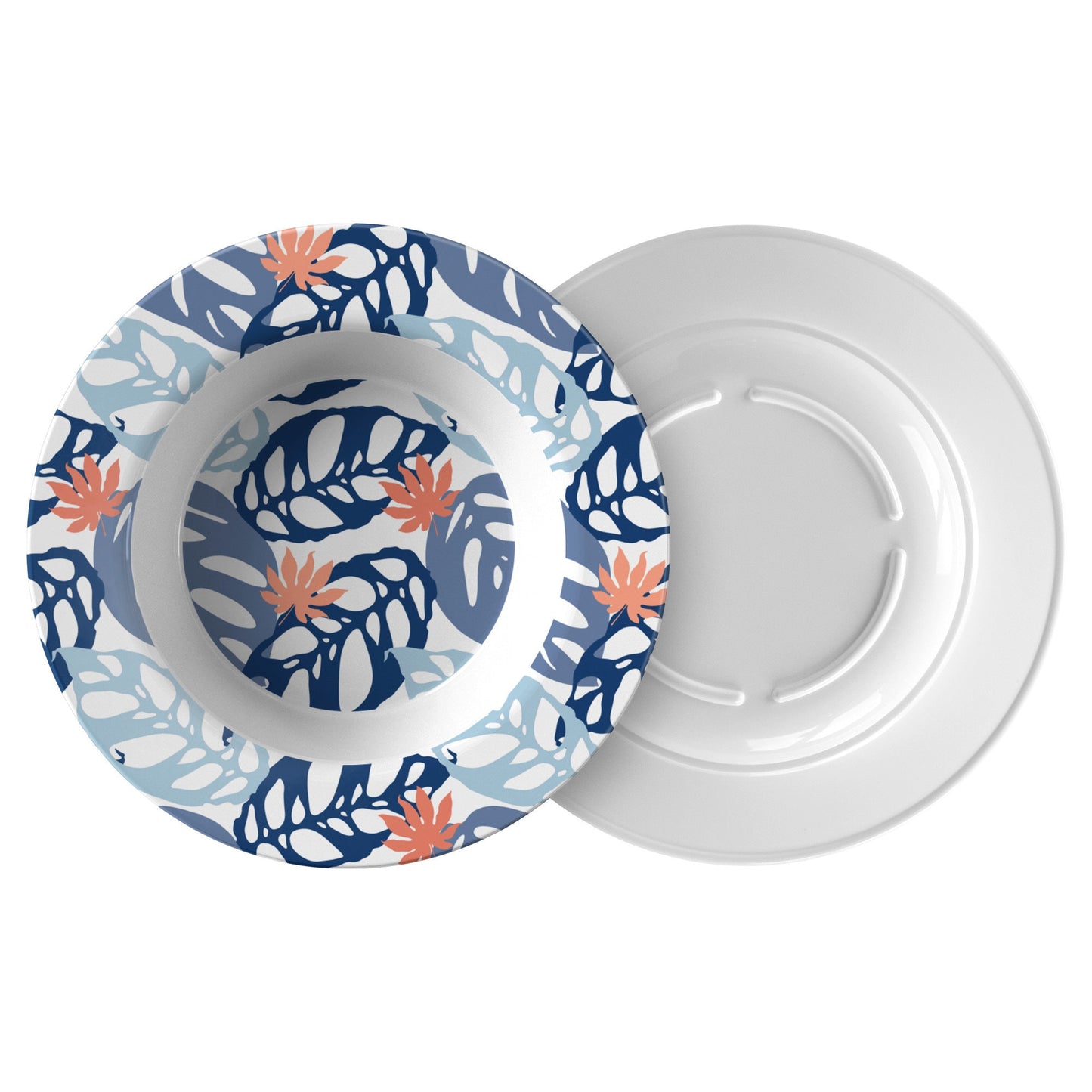Monstera Leaf Bowls, Set of 4, Blue, Luxury Thermosaf Plastic, 8.5"